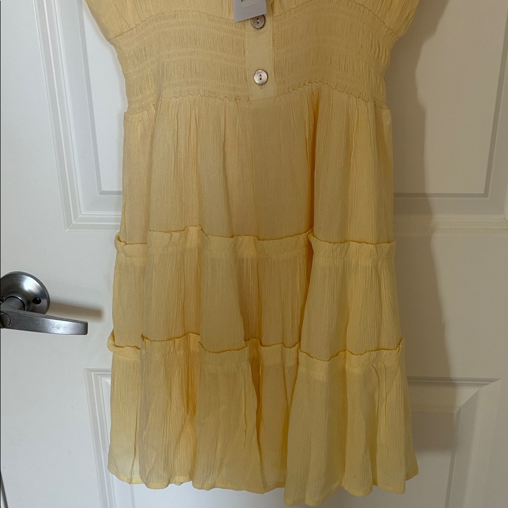 Patrons of Peace Pale Yellow Tiered Mini Dress - Picture 5 of 6